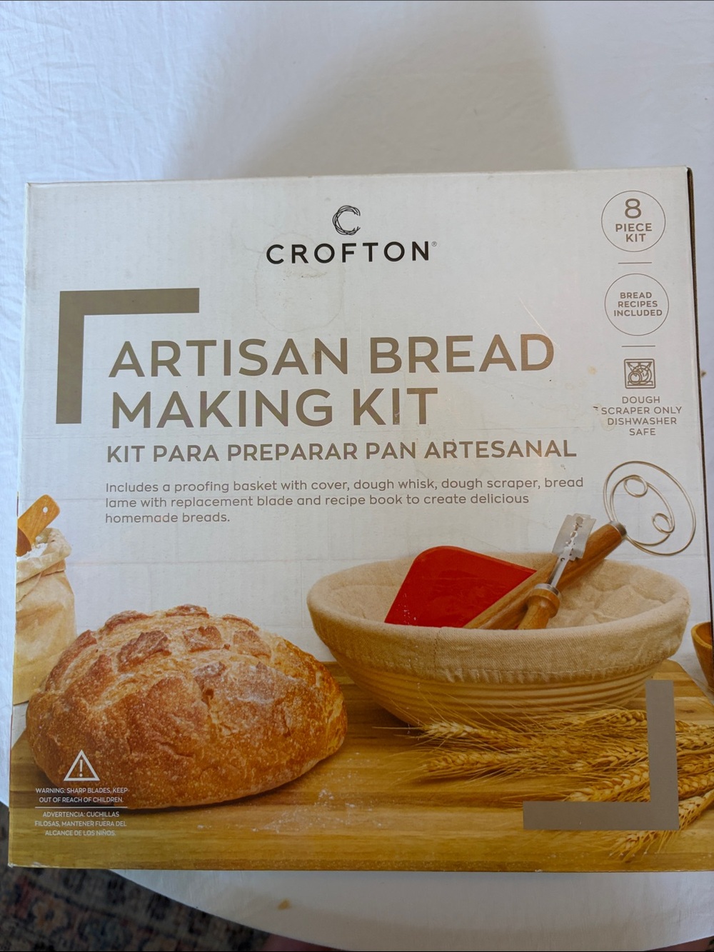 Crofton Artisan Bread Making Kit with Red Silicone Scraper and Wooden Bowl